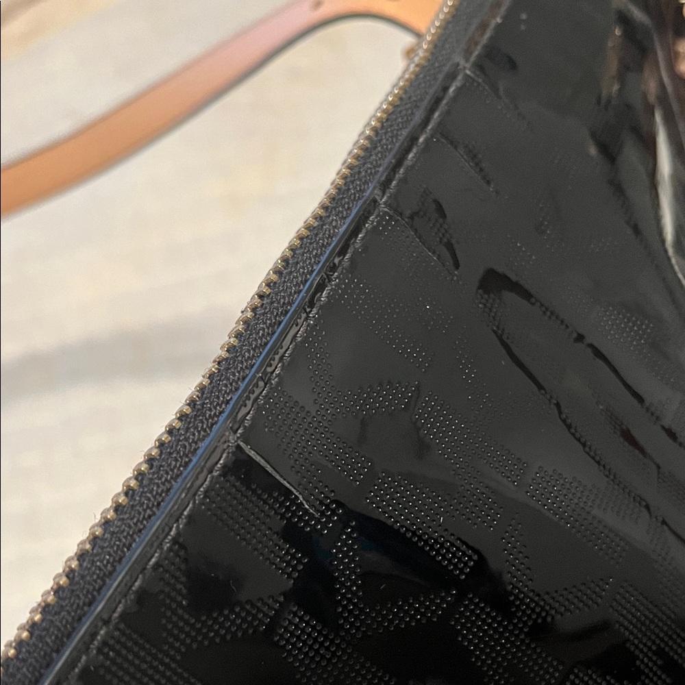 Michael Kors Shiny Black MK Tote with Camel Straps - Picture 9 of 12